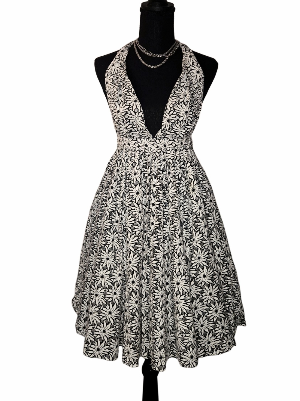 Vintage Jean Paul Gaultier Black and White Daisy Floral Halter Dress!
